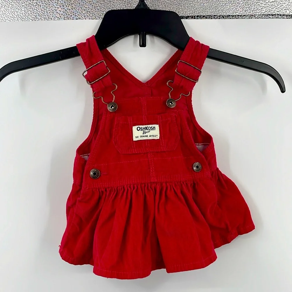 OshKosh B’Gosh Red Corduroy Jumper Overall Dress Size 3M